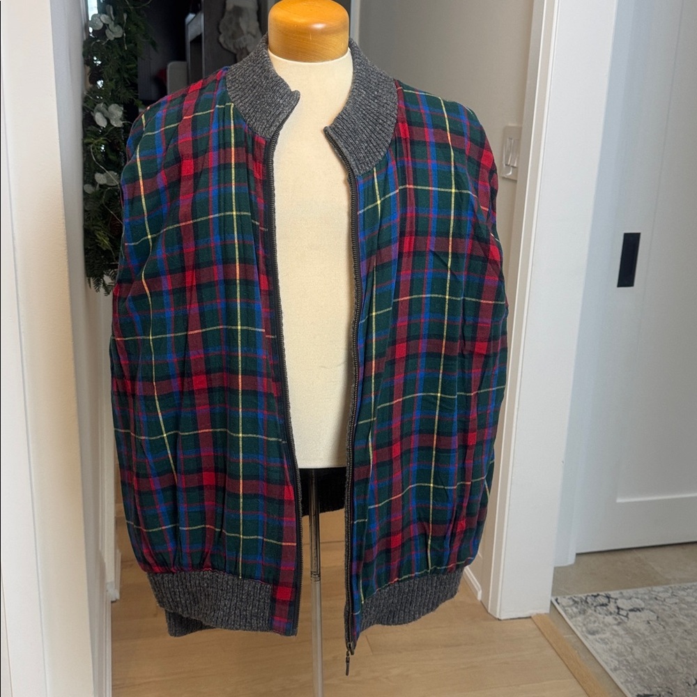 L.L.Bean Lambswool Full Zip Sweater Jacket Gray Plaid Lined XXL - Picture 4 of 12